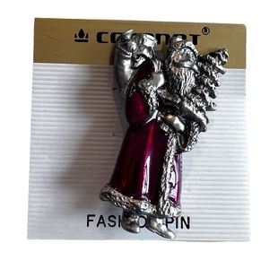 Old Fashioned Santa Christmas Enamel Brooch Pin Holiday